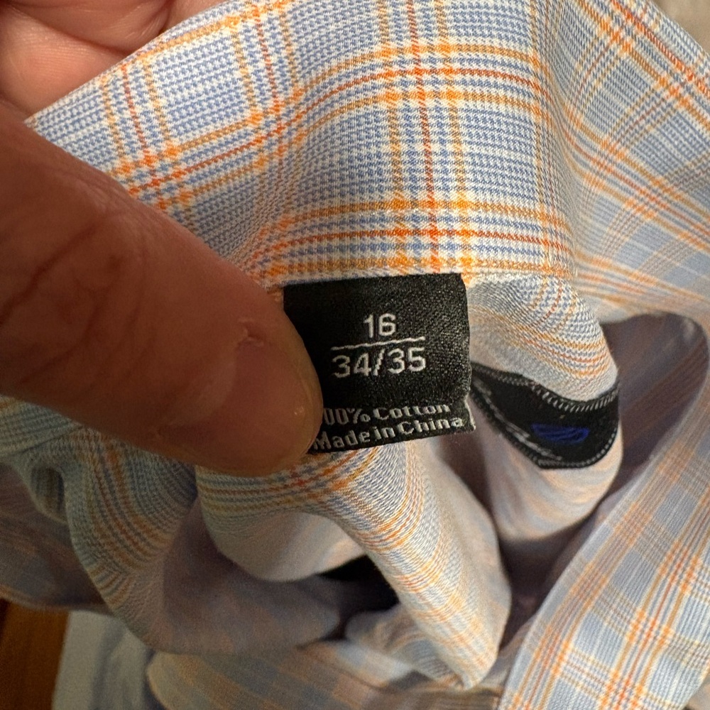 David Donahue Blue and Peach Check Dress Shirt - Picture 4 of 4